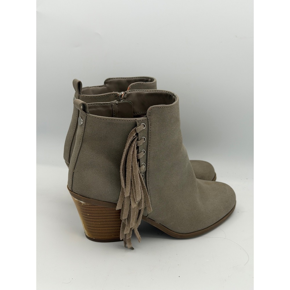 Circus by Sam Edelman Jolie Fringe Ankle Booties Taupe Beige Side Zip 8.5